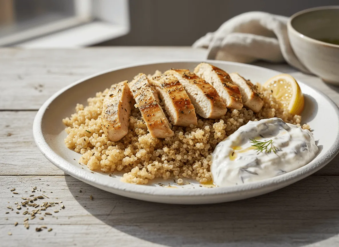 greek-chicken-quinoa-bowl-tzatziki