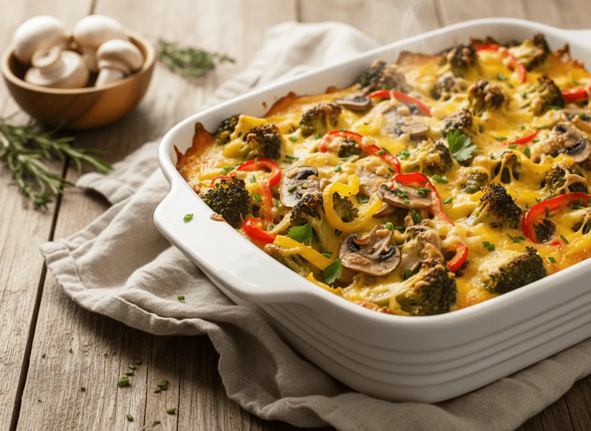 healthy-broccoli-cheese-bake-mushrooms-peppers
