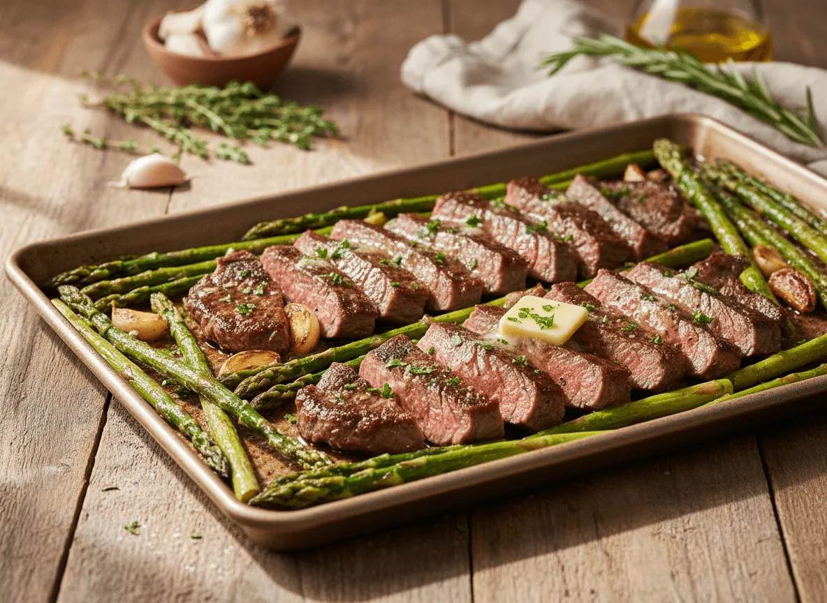 sheet-pan-steak-asparagus-garlic-butter